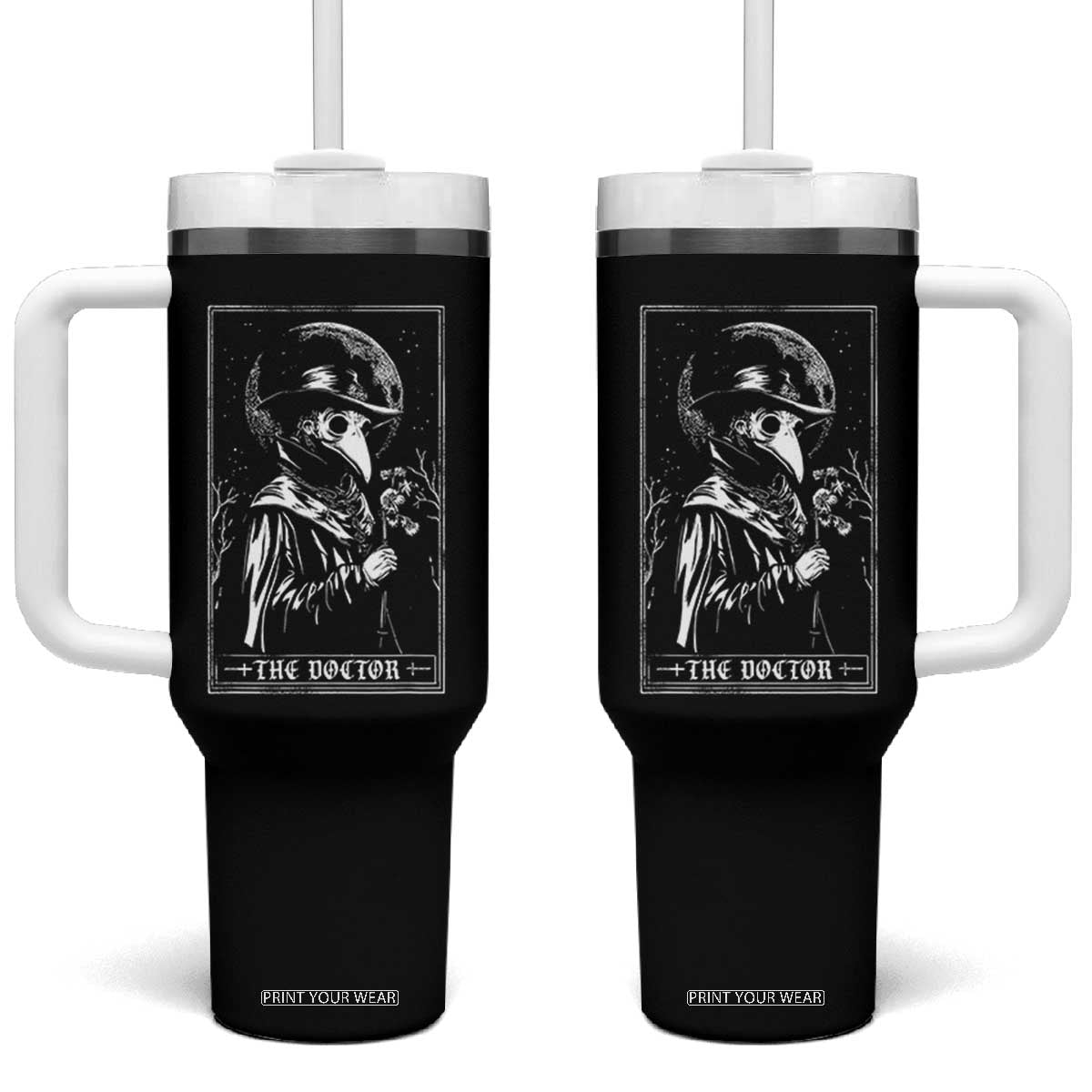 Plague Doctor Tarot Card Tumbler With Handle Horror Death Occult Satanic TS11 One Size: 40 oz Black Print Your Wear