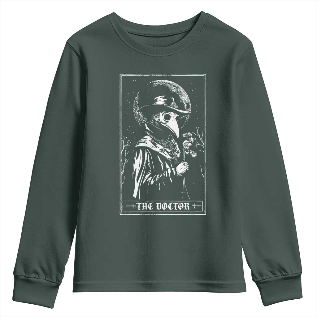 Plague Doctor Tarot Card Youth Sweatshirt Horror Death Occult Satanic TS11 Dark Forest Green Print Your Wear