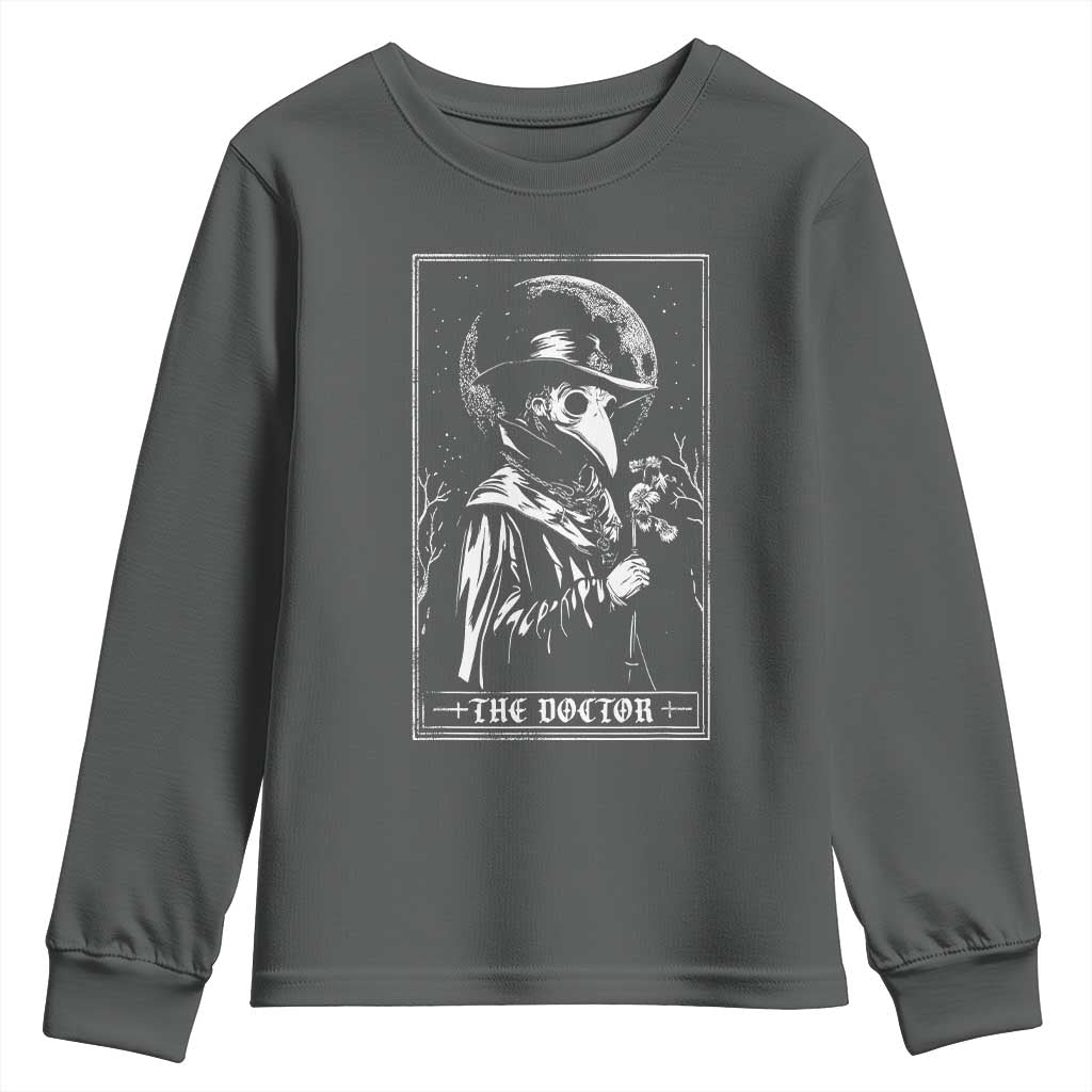 Plague Doctor Tarot Card Youth Sweatshirt Horror Death Occult Satanic TS11 Dark Heather Print Your Wear