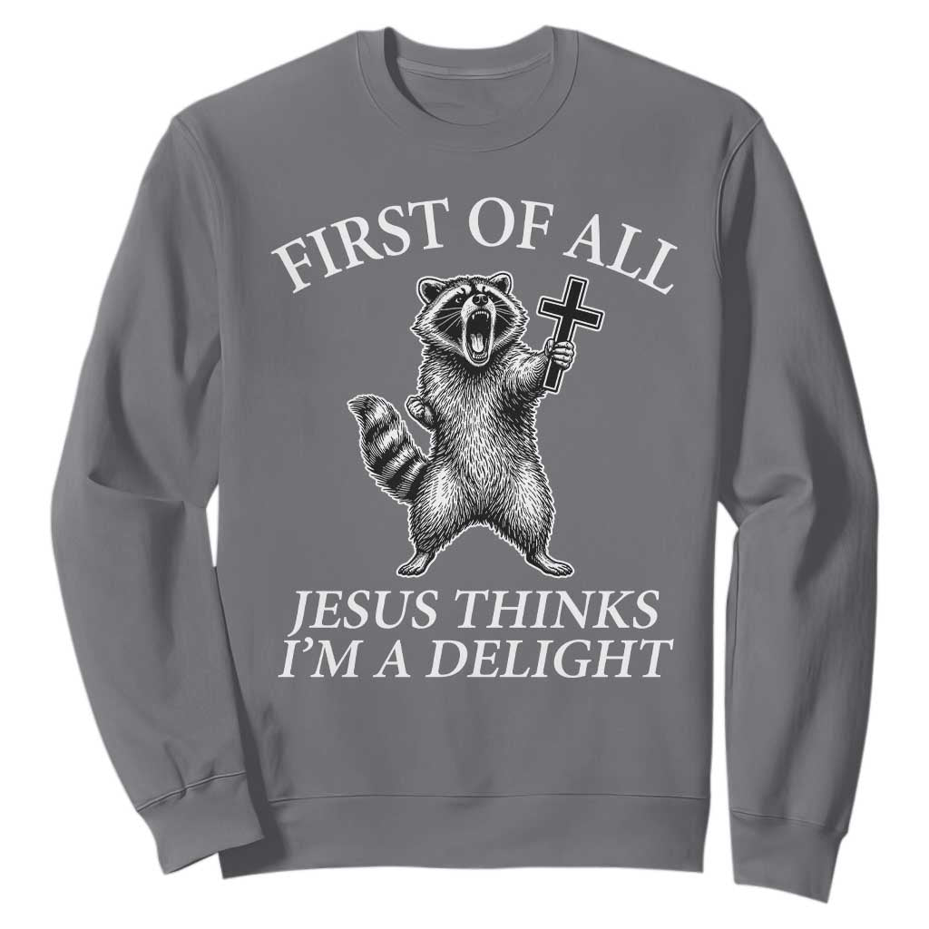 First of All Jesus Thinks I Am A Delight Sweatshirt Funny Raccoon TS11 Charcoal Print Your Wear