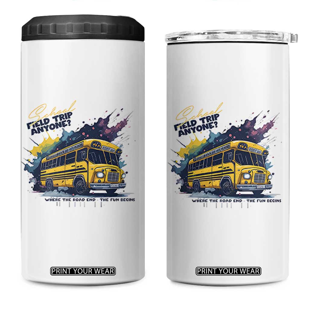 School Field Trip Anyone 4 in 1 Can Cooler Tumbler School Bus Teacher TS11 One Size: 16 oz White Print Your Wear