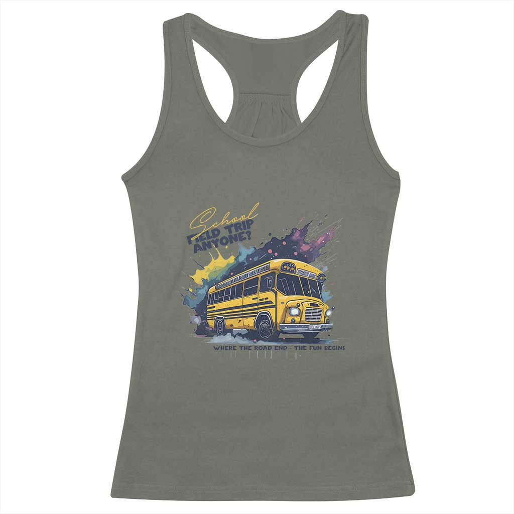 School Field Trip Anyone Racerback Tank Top School Bus Teacher TS11 Military Green Print Your Wear
