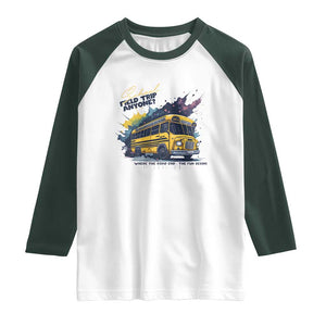 School Field Trip Anyone Raglan Shirt School Bus Teacher TS11 White Dark Forest Green Print Your Wear
