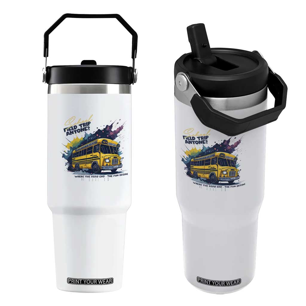 School Field Trip Anyone Flip Straw Tumbler School Bus Teacher TS11 One Size: 30 oz White Print Your Wear