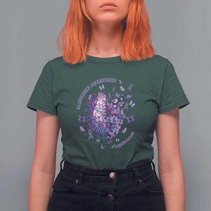 Alzheimer Supporter T Shirt For Women Alzheimer Awareness Hope For A Cure Flower TS11 Dark Forest Green Print Your Wear