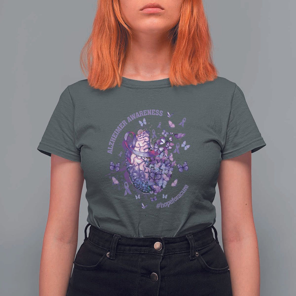 Alzheimer Supporter T Shirt For Women Alzheimer Awareness Hope For A Cure Flower TS11 Dark Heather Print Your Wear