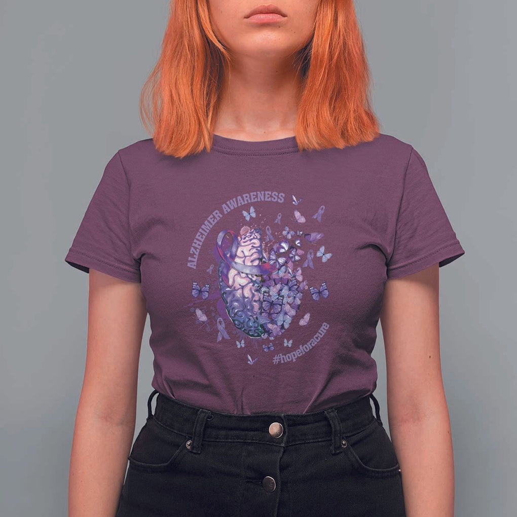 Alzheimer Supporter T Shirt For Women Alzheimer Awareness Hope For A Cure Flower TS11 Maroon Print Your Wear