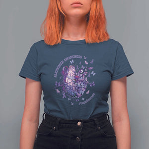 Alzheimer Supporter T Shirt For Women Alzheimer Awareness Hope For A Cure Flower TS11 Navy Print Your Wear