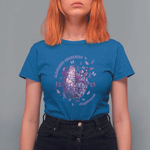Alzheimer Supporter T Shirt For Women Alzheimer Awareness Hope For A Cure Flower TS11 Royal Blue Print Your Wear