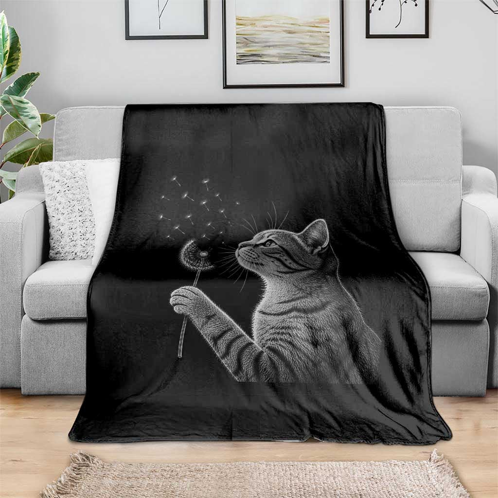 Cat Blowing Dandelion Throw Blanket Kitten Making A Wish Nature Art TS11 Print Your Wear