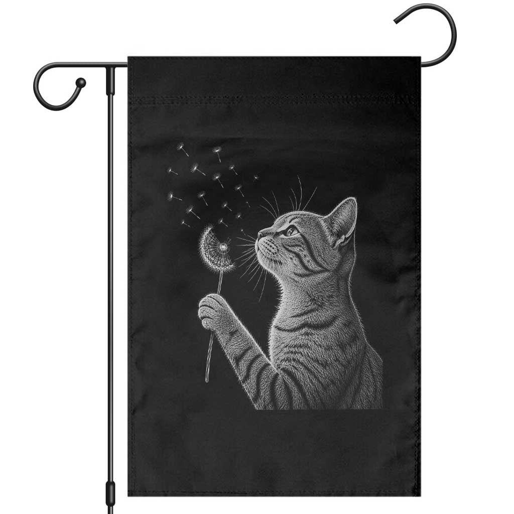 Cat Blowing Dandelion Garden Flag Kitten Making A Wish Nature Art TS11 Black Print Your Wear