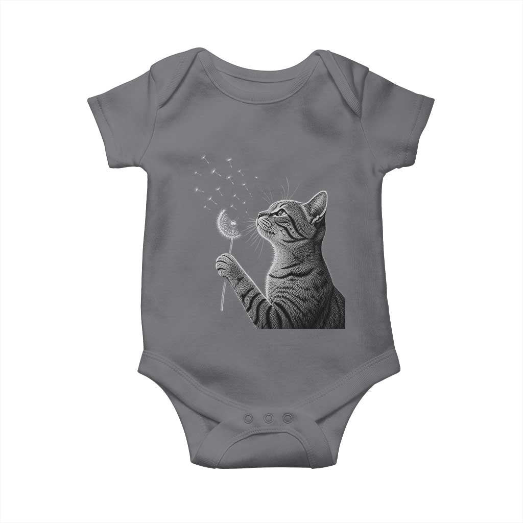 Cat Blowing Dandelion Baby Onesie Kitten Making A Wish Nature Art TS11 Charcoal Print Your Wear