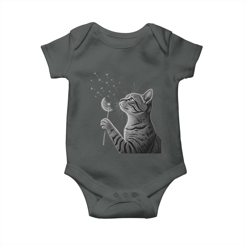 Cat Blowing Dandelion Baby Onesie Kitten Making A Wish Nature Art TS11 Dark Heather Print Your Wear
