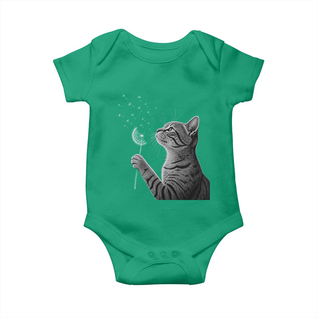 Cat Blowing Dandelion Baby Onesie Kitten Making A Wish Nature Art TS11 Irish Green Print Your Wear
