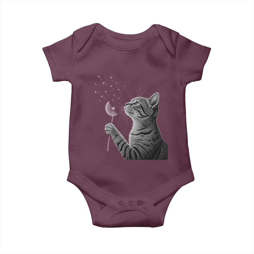 Cat Blowing Dandelion Baby Onesie Kitten Making A Wish Nature Art TS11 Maroon Print Your Wear