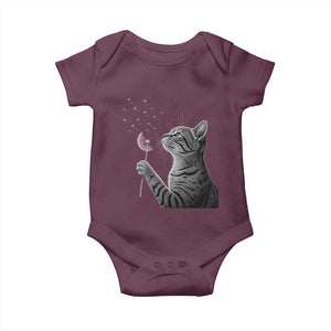 Cat Blowing Dandelion Baby Onesie Kitten Making A Wish Nature Art TS11 Maroon Print Your Wear