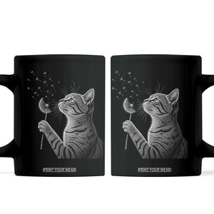 Cat Blowing Dandelion Coffee Mug Kitten Making A Wish Nature Art TS11 Black Print Your Wear