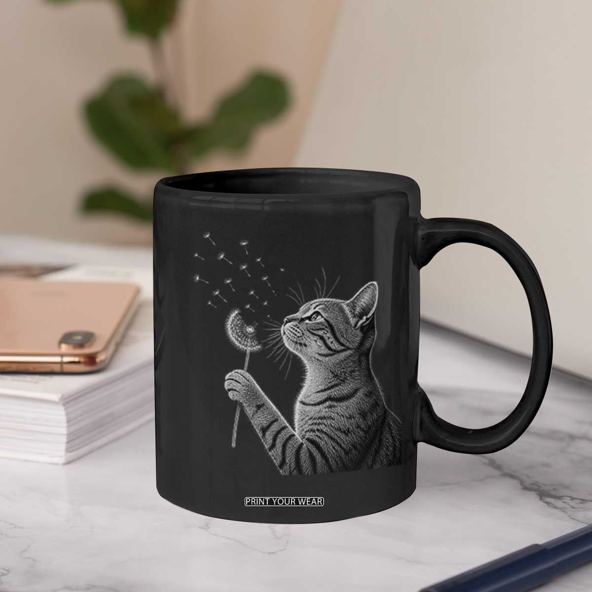 Cat Blowing Dandelion Coffee Mug Kitten Making A Wish Nature Art TS11 Print Your Wear