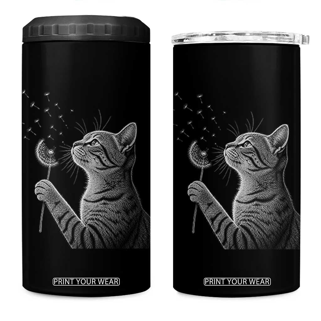 Cat Blowing Dandelion 4 in 1 Can Cooler Tumbler Kitten Making A Wish Nature Art TS11 One Size: 16 oz Black Print Your Wear