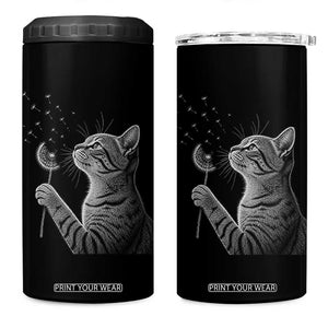 Cat Blowing Dandelion 4 in 1 Can Cooler Tumbler Kitten Making A Wish Nature Art TS11 One Size: 16 oz Black Print Your Wear