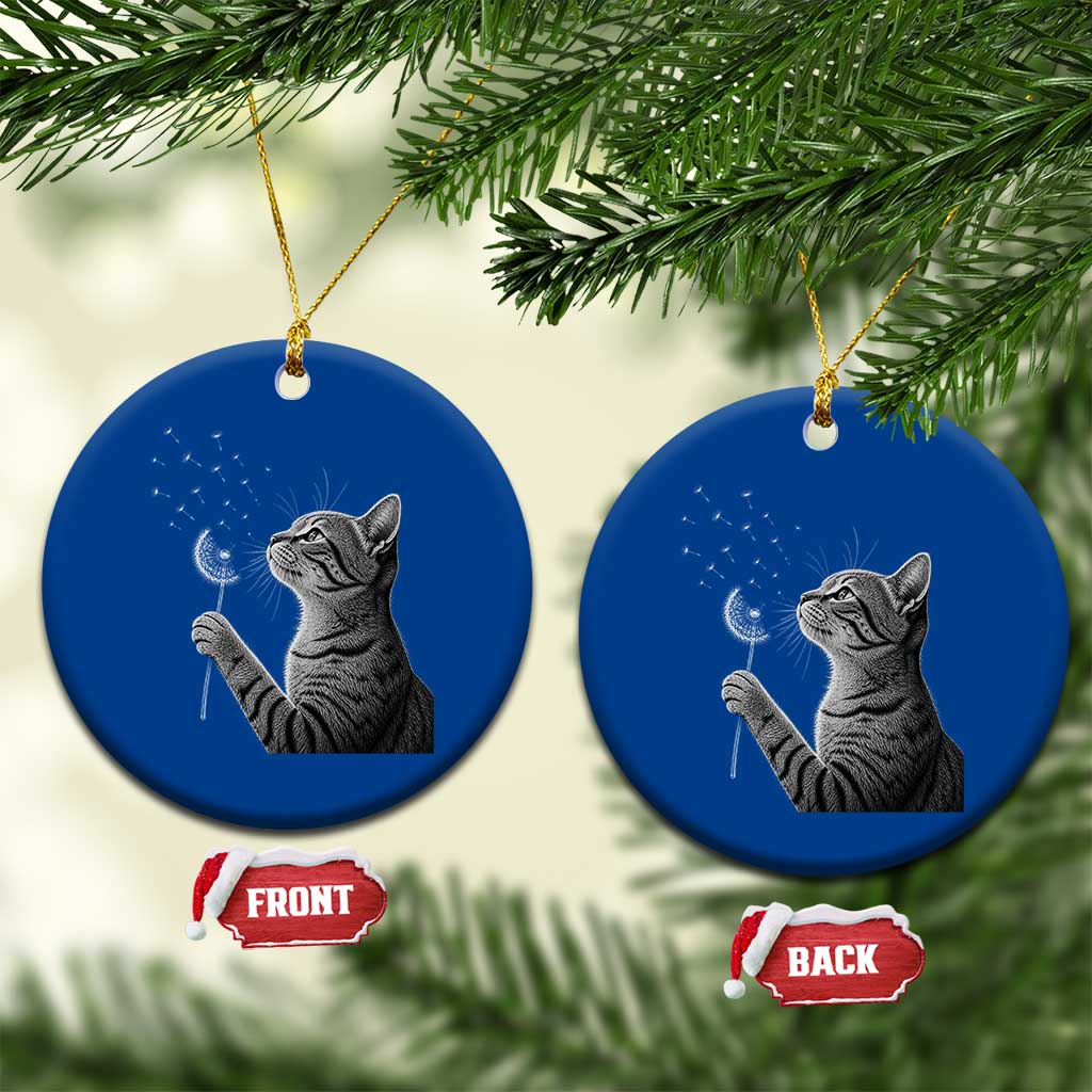 Cat Blowing Dandelion Ceramic Ornament Kitten Making A Wish Nature Art TS11 1pc Blue Print Your Wear