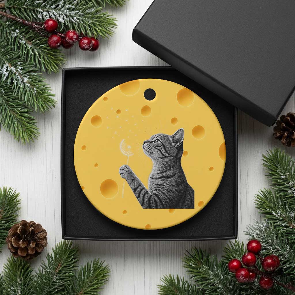 Cat Blowing Dandelion Ceramic Ornament Kitten Making A Wish Nature Art TS11 1pc Yellow Cheese Print Your Wear