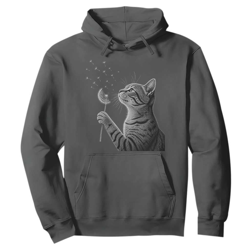 Cat Blowing Dandelion Hoodie Kitten Making A Wish Nature Art TS11 Dark Heather Print Your Wear
