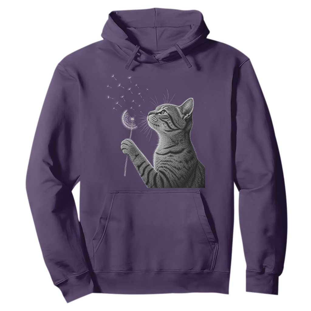 Cat Blowing Dandelion Hoodie Kitten Making A Wish Nature Art TS11 Purple Print Your Wear