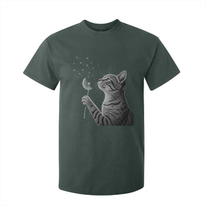 Cat Blowing Dandelion T Shirt For Kid Kitten Making A Wish Nature Art TS11 Dark Forest Green Print Your Wear