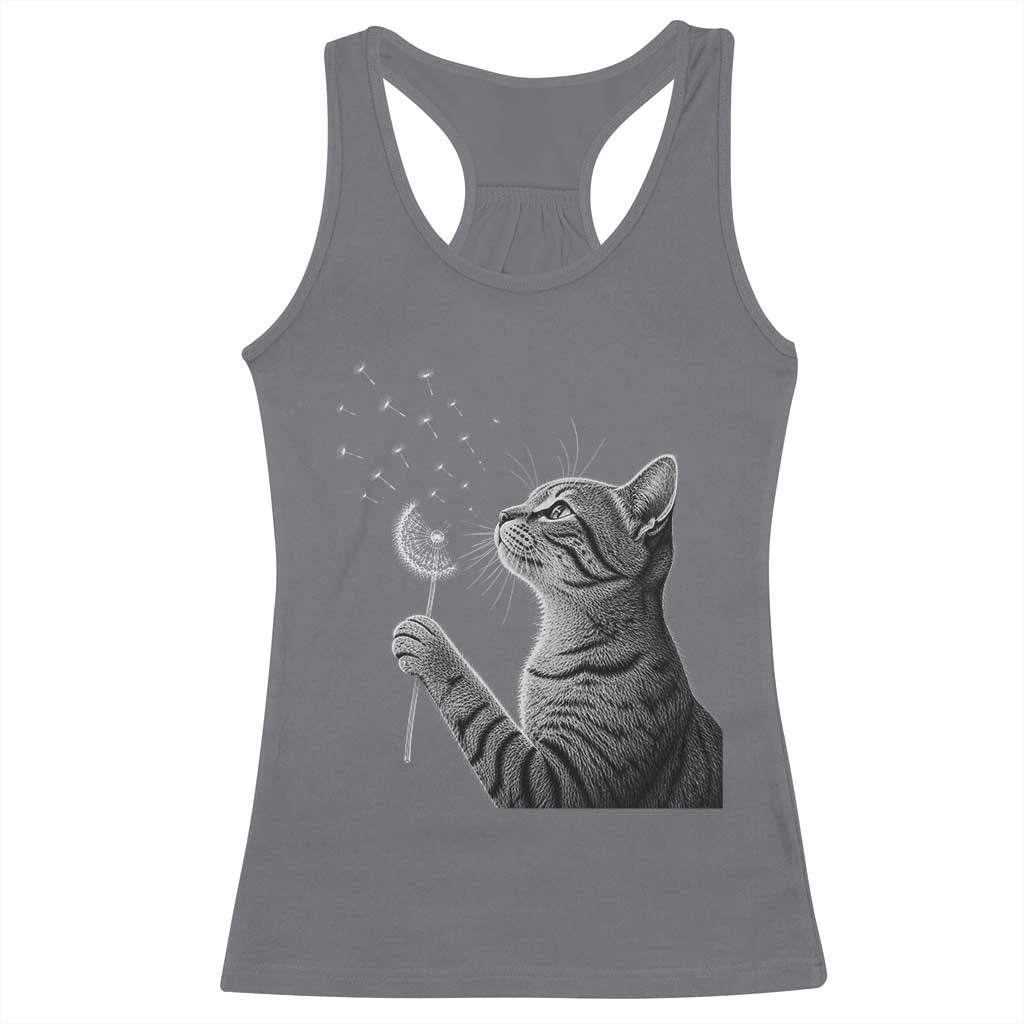 Cat Blowing Dandelion Racerback Tank Top Kitten Making A Wish Nature Art TS11 Charcoal Print Your Wear