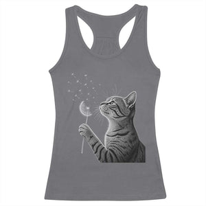Cat Blowing Dandelion Racerback Tank Top Kitten Making A Wish Nature Art TS11 Charcoal Print Your Wear