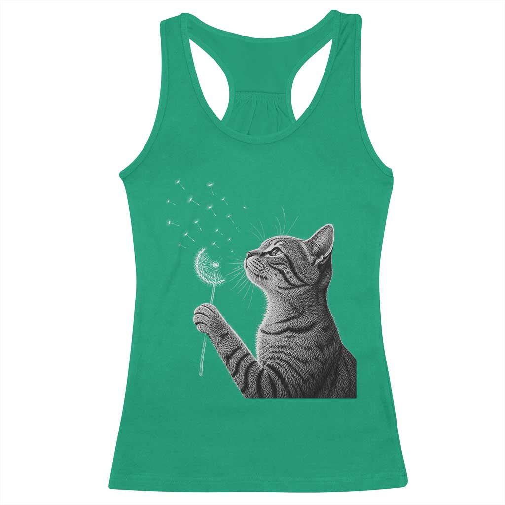 Cat Blowing Dandelion Racerback Tank Top Kitten Making A Wish Nature Art TS11 Irish Green Print Your Wear