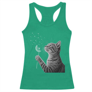 Cat Blowing Dandelion Racerback Tank Top Kitten Making A Wish Nature Art TS11 Irish Green Print Your Wear
