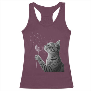 Cat Blowing Dandelion Racerback Tank Top Kitten Making A Wish Nature Art TS11 Maroon Print Your Wear