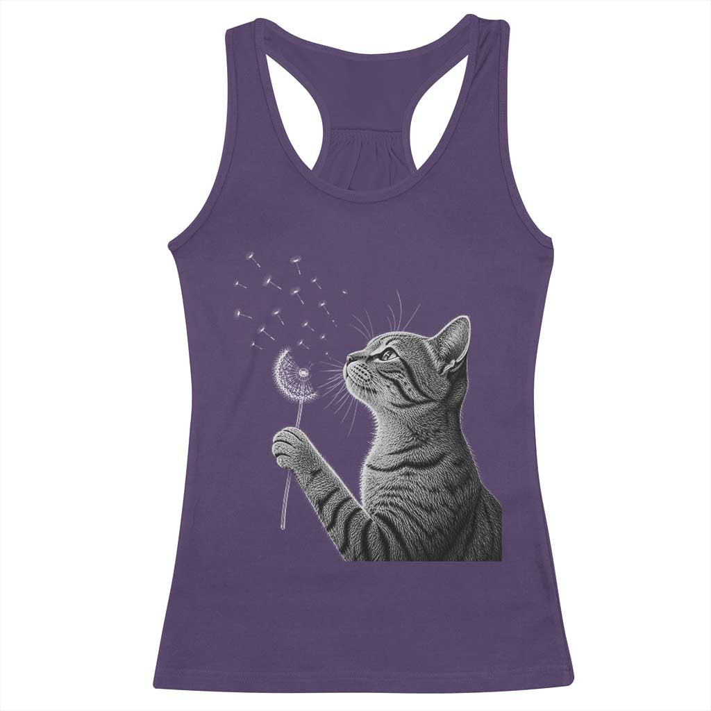 Cat Blowing Dandelion Racerback Tank Top Kitten Making A Wish Nature Art TS11 Purple Print Your Wear