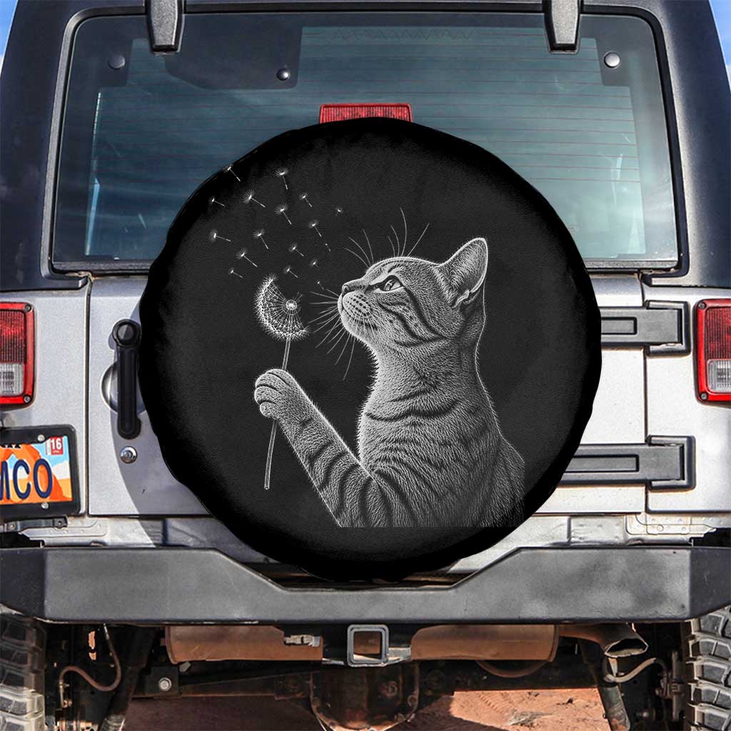 Cat Blowing Dandelion Spare Tire Cover Kitten Making A Wish Nature Art TS11 No hole Black Print Your Wear