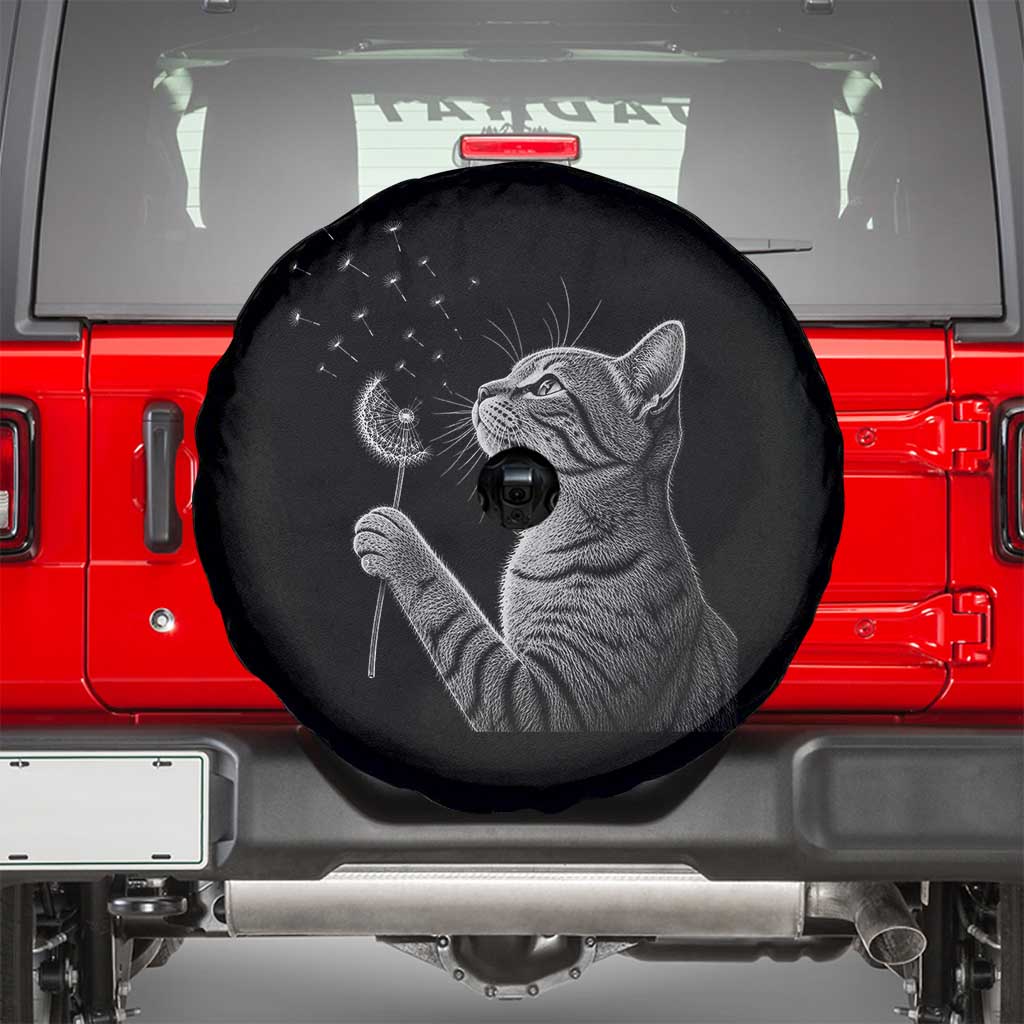 Cat Blowing Dandelion Spare Tire Cover Kitten Making A Wish Nature Art TS11 Black Print Your Wear