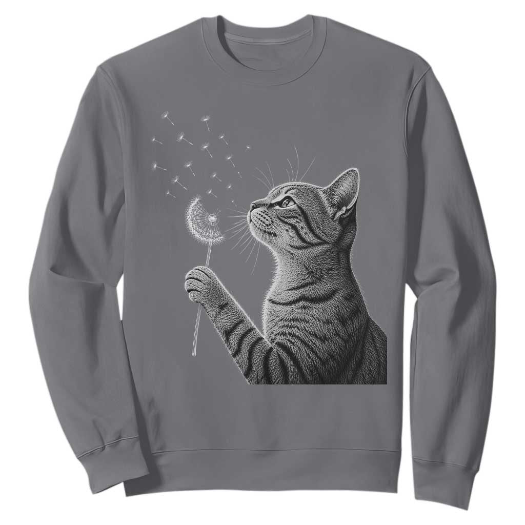 Cat Blowing Dandelion Sweatshirt Kitten Making A Wish Nature Art TS11 Charcoal Print Your Wear