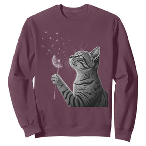 Cat Blowing Dandelion Sweatshirt Kitten Making A Wish Nature Art TS11 Maroon Print Your Wear