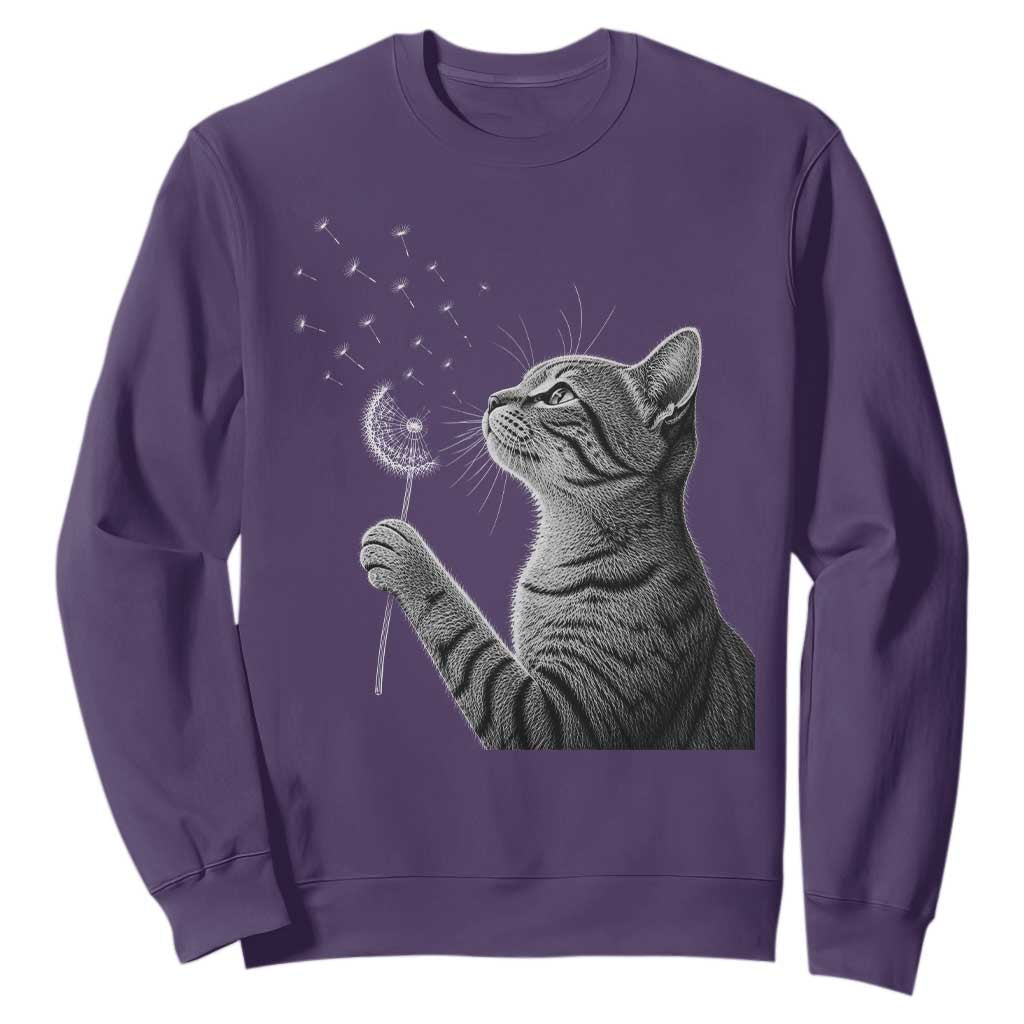 Cat Blowing Dandelion Sweatshirt Kitten Making A Wish Nature Art TS11 Purple Print Your Wear