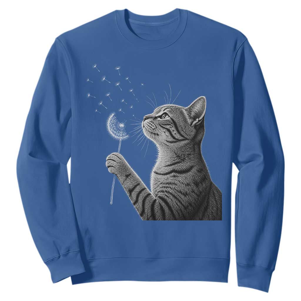 Cat Blowing Dandelion Sweatshirt Kitten Making A Wish Nature Art TS11 Royal Blue Print Your Wear