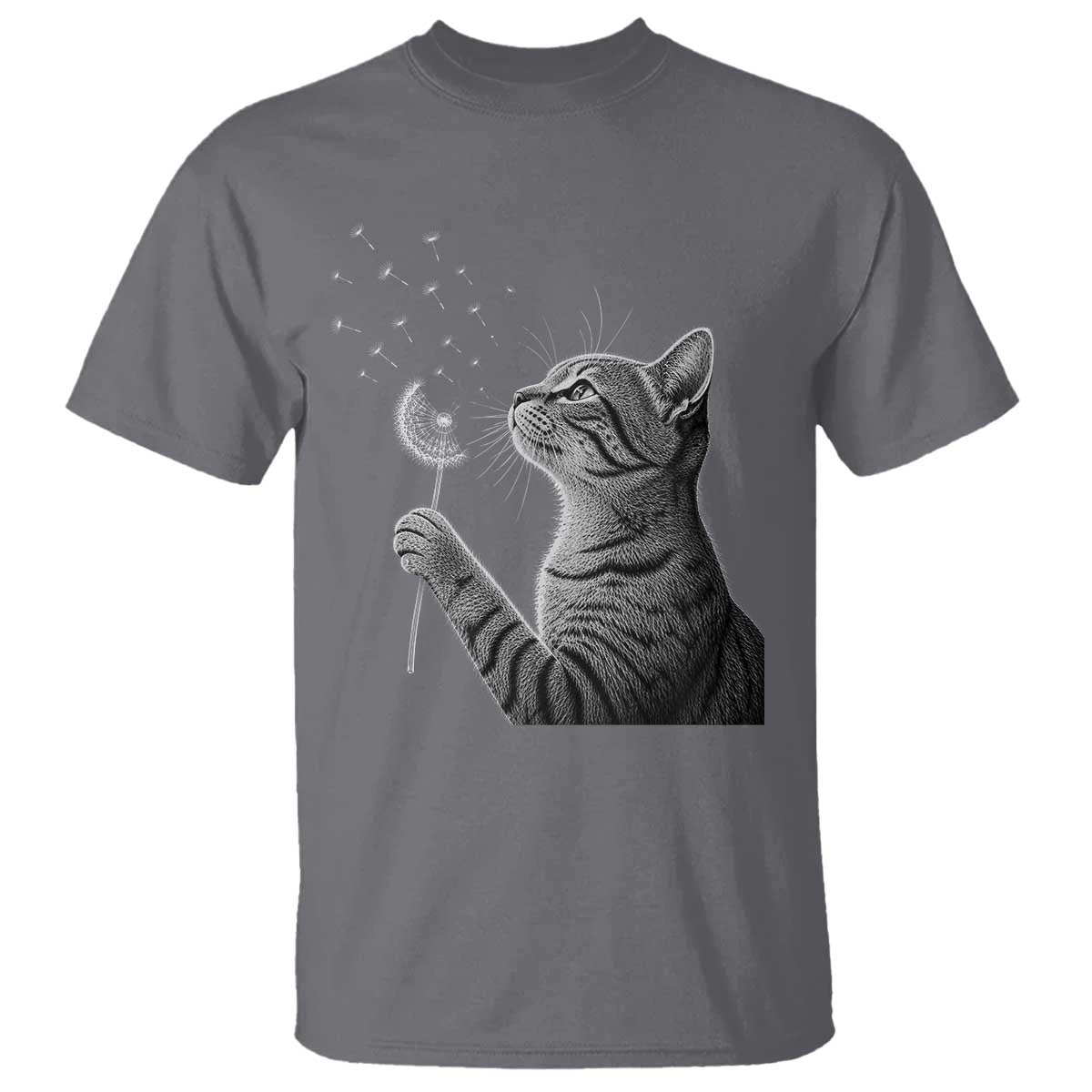Cat Blowing Dandelion T Shirt Kitten Making A Wish Nature Art TS11 Charcoal Print Your Wear