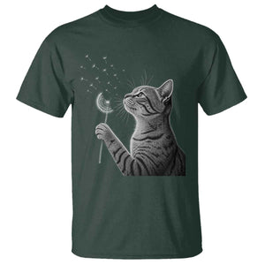Cat Blowing Dandelion T Shirt Kitten Making A Wish Nature Art TS11 Dark Forest Green Print Your Wear