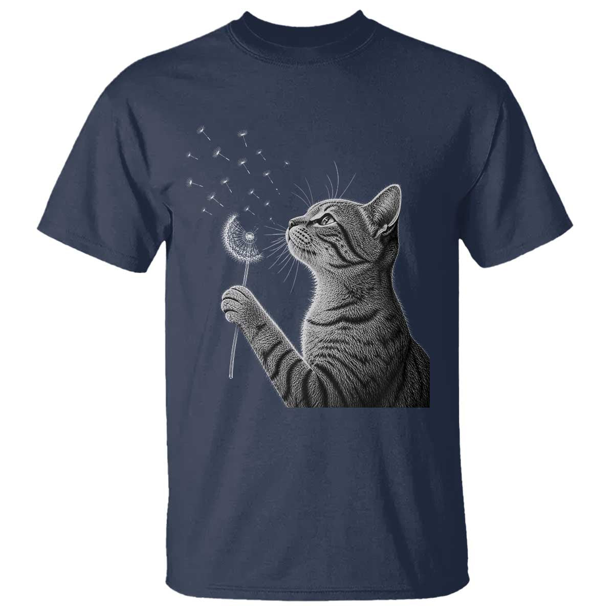 Cat Blowing Dandelion T Shirt Kitten Making A Wish Nature Art TS11 Navy Print Your Wear