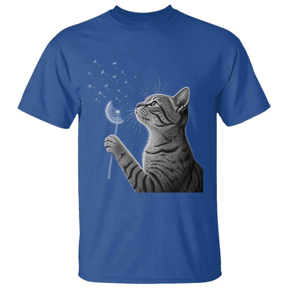 Cat Blowing Dandelion T Shirt Kitten Making A Wish Nature Art TS11 Royal Blue Print Your Wear