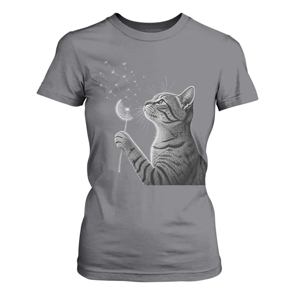 Cat Blowing Dandelion T Shirt For Women Kitten Making A Wish Nature Art TS11 Charcoal Print Your Wear