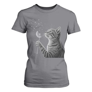 Cat Blowing Dandelion T Shirt For Women Kitten Making A Wish Nature Art TS11 Charcoal Print Your Wear
