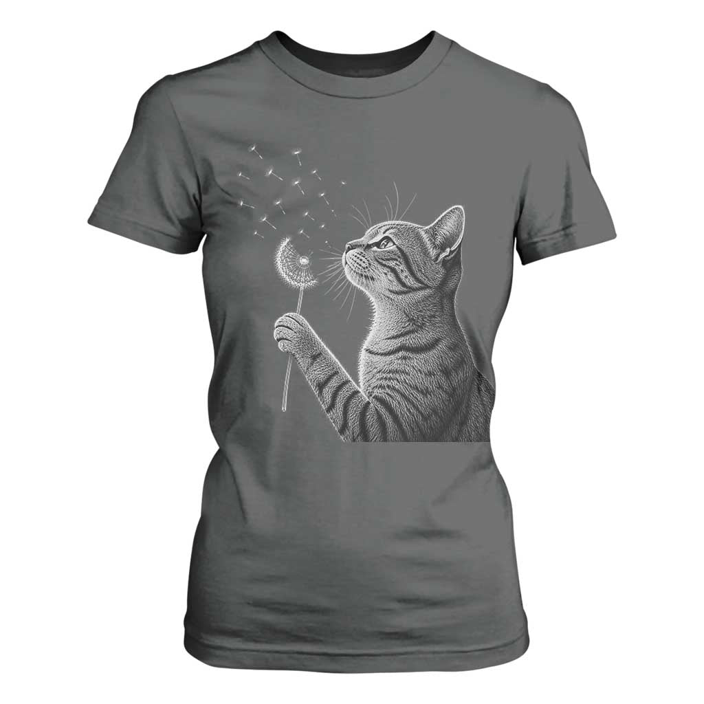 Cat Blowing Dandelion T Shirt For Women Kitten Making A Wish Nature Art TS11 Dark Heather Print Your Wear