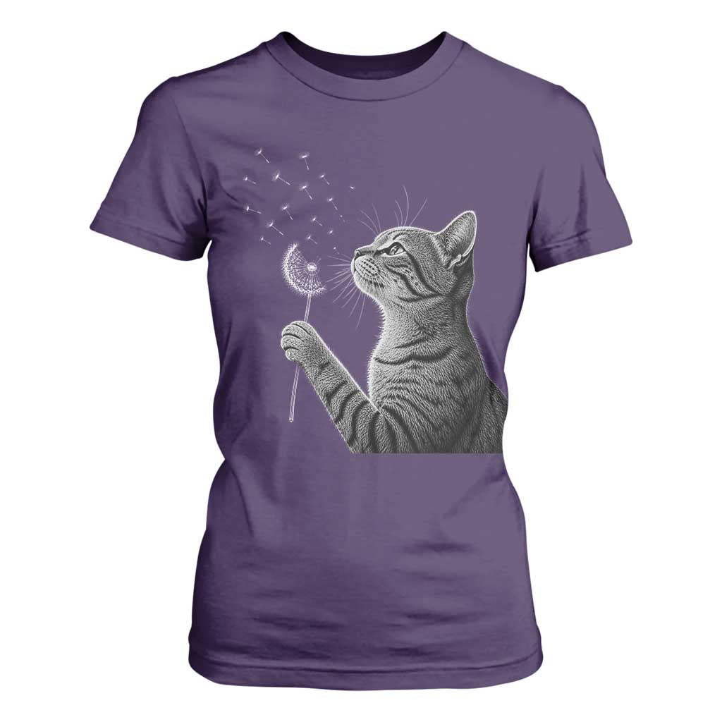 Cat Blowing Dandelion T Shirt For Women Kitten Making A Wish Nature Art TS11 Purple Print Your Wear