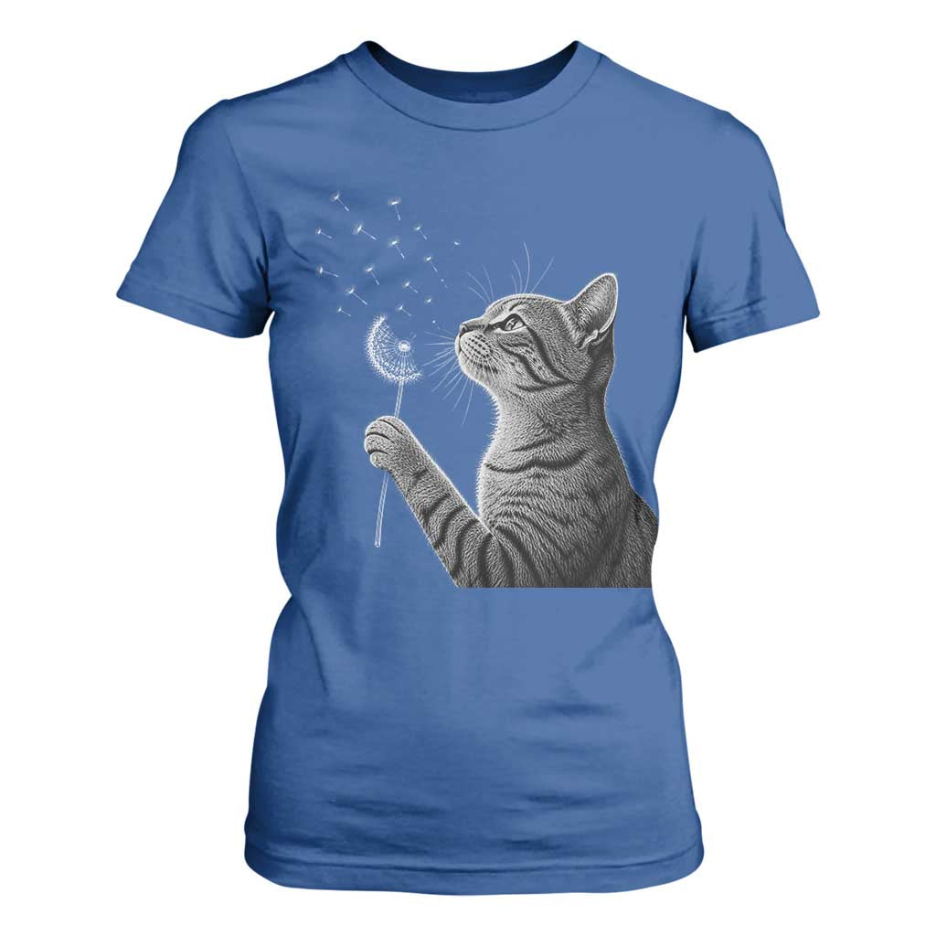 Cat Blowing Dandelion T Shirt For Women Kitten Making A Wish Nature Art TS11 Royal Blue Print Your Wear